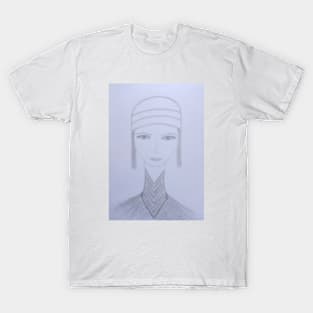 Lady Blue Eyes Unique Portrait Art T-Shirt